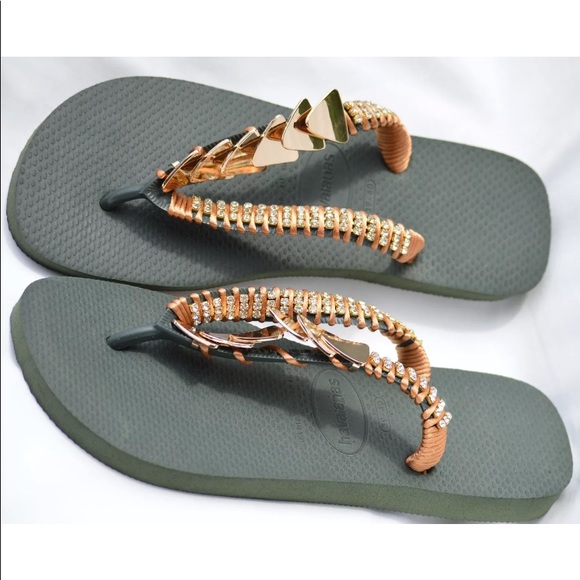 NEW Havaianas Flip Flops Olive/Gold US9/10W-39/40 - Picture 3 of 6